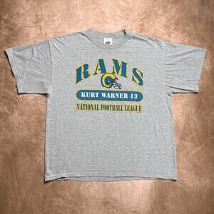 Vintage 90s Joy Athletic Kurt Warner St. Louis Rams NFL T-Shirt Gray Football
